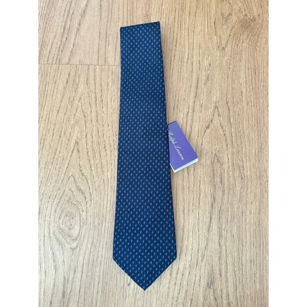 Ralph Lauren Purple Label Diamond Print Cashmere Silk Tie Navy Blue Italy NEW